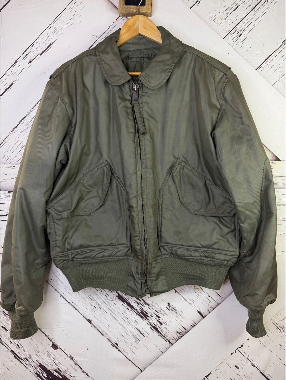 Vintage 70s/80s CWU-45/P Flight Jacket Scovill Zip Bomber Olive Drab Mens Medium